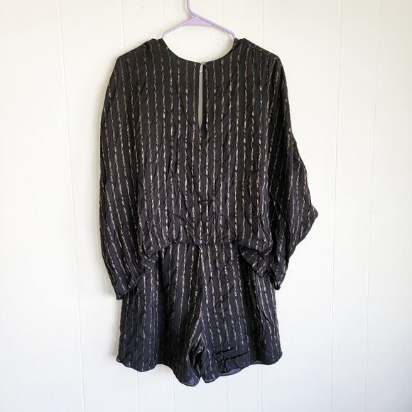 Halston Heritage Faux Wrap Metallic Stripe Romper - Picture 4 of 6